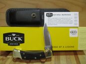 NIB Buck Ebony Ranger 112 Folding Hunting/Pocket Knife & Leather Sheath - 2632