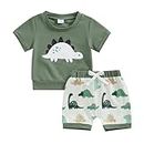 Infant Baby Boy Outfit Summer Clothes Cute Plaid Print Short Sleeve T Shirt Newborn Cotton Soft Shorts Summer 2Pcs (Army Green, 12-18 Months)