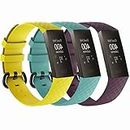 Chofit Silicone Bands intended for Fitbit Charge 4/ Charge 3/ Charge3 SE Band Replacement Wristbands intended for Women Men Small Large (Yellow,Teal,Purple, Large)