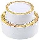I00000 120pcs Gold Plastic Plates, White and Gold Disposable Plates White Gold Rim Include 60 Heavy Duty Dinner Plates 10.25 Inch and 60 Dessert Appetizer 7.5 Inch Perfect for Party, Wedding, Birthday