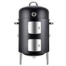 Realcook Vertical 17 Inch Steel Charcoal Smoker, Heavy Duty Round BBQ Grill for Outdoor Cooking, Black