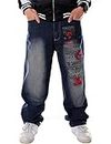 Ylingjun Mens Baggy Hip Hop Jeans Casual Loose Fit Embroidered Skateboard Denim Pants (42, Dark Blue 6002)