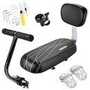 CenterZ Bike Rear Seat Cushion with Safety Backrest + Backseat Armrest Handrail + Foldable Hidden Bicycle Footrests + Handlebar Bell (Universal Cycling Kit with Installing Repairing Tools Set), Black