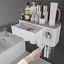 iHave Toothbrush Holders for Bathrooms, 3 Cups Toothbrush Holder Wall Mounted with Toothpaste Dispenser - Large Capacity Tray, Cosmetic Drawer - Bathroom Accessories & Bathroom Organization Storage