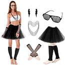 AUTOWT 80s Costumes for Women, 6 Packs 80s Accessories Set with Fishnet Gloves Earrings Necklaces Leg Warmers, Tutu Skirts for 1980s Theme Party Outfits