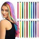 VEGCOO 20 PCS Hair Extensions Straight Long Hairpiece Wig Pieces for Kids Colored Hair Extensions Clip for Girls and Dolls Multi-colors Party Highlights (21.6'') (colored)