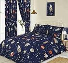 KIDZ KOLLECTIONZ King Size Bed Space, Duvet/Quilt Cover Set, Novelty Kids Galaxy Stars Planets Alien Spaceship Moon, Navy Blue Orange Yellow Grey White