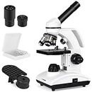 Tuword Microscope for Kids and Student 40-1000X, Biological Laboratory Microscope Set, Educational Monocular Microscope with Handle, Eyepieces (WF10X/25X) and 10 Slides, with Phone Adapter