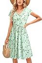 OUGES Women's Summer Short Sleeve Dress V Neck Casual Button Down Midi Ladies Dresses with Pockets(Floral32,M)