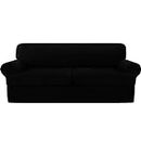 ZYBSLCSY Fodera per divano a T, morbida ed elasticizzata, fodera per mobili e sedia, adatta per Love Seat (nero, a 2 posti)