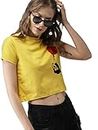 Istyle Can Casual Printed and Solid Round Neck Short Sleeve Cotton Womens Crop Top, Women's Crop Tops, Girls Stylish top, Crops for Women Stylish (Large, Yellow (Panda))