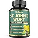 St. John's Wort Capsules Extract - 𝟓 𝐌𝐨𝐧𝐭𝐡 𝐒𝐮𝐩𝐩𝐥𝐲 - 𝟔 𝐈𝐍 𝟏 Herbal Supplement Equivalent to 5050mg with Ashwagandha, Ginkgo Biloba & More -Sleep & Mood Enhancer for Women Men, 150Count
