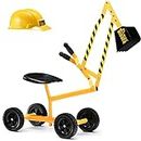 stargo Kids Excavator Toy Sand Digger on Wheels with Hat, Steel Sandbox Digger Toys for Boys, Ride On Excavator, Beach Toy for Sand Dirt Snow