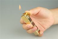 Gold Memorial Metal Drawing Vertical Stripes Luxury Tobacco Lighters Ping Sound