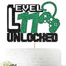 Festiko® Video Game Level 11 Unlocked Cake Topper-11th Birthday Decorations for Boy Gamer-Game on Birthday Party Supplies-Game Theme Party(Black and Green)