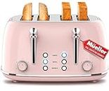 Mueller Retro Toaster 4 Slice with Extra Wide Slots Bagel, Defrost, Reheat, Cancel Function, 6 Browning Levels, Dual Independent Control Panel, Removable Crumb Tray and High Lift Lever, Pink