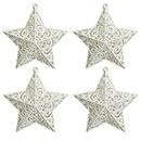 Rozi Decoration 4 Pcs Glitter White Star Hanging Ornaments for Christmas Tree Decorations, Hanging Ornament for Christmas Stars Hanging Outdoor, Xmas Party Decorations