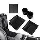 EYPINS Center Console Organizer Tray, Cup Holder,4PCS Interior Accessories for Tesla Model 3/Y 2021 2022 2023,Flocked Material,Non-Slip Anti-Vibration Mute,with Armrest Hidden Cubby Drawer Storage Box