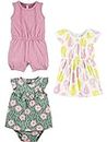 Simple Joys by Carter's Baby Girls' Romper, Sunsuit and Dress, Pack of 3, Dots/Flowers/Pears, 24 Months