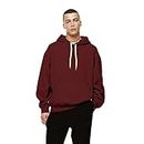 FUNKY MONKEY Mens 100% Cotton Plain Hooded Sweatshirt with Thick String (M, Maroon)