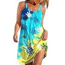Women Summer Casual T Shirt Dresses Beach Cover Up Boho Ocean Animal Print Tank Dress Loose Camisole Swing Sundresss Blue