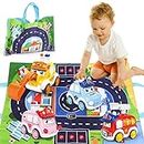 Baby Toys Cars for 1 Year Old, Wind Up Cars for Toddler Age 12-18 Months, 4 Pieces Kids Press and Go Vehicles with Playmat Storage Bag, Push Truck Birthday Gift for 2 3 4 Years Old Boys Girls