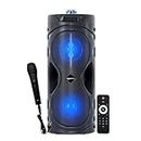 amazon basics Party Speaker with Karaoke Mic, 16W, 4" Double Woofer, RGB Light, 1800 mAh Battery, Digital Display, Remote Control, Bluetooth/Aux/USB Port/SD Card Connectivity (Black)