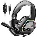 EKSA E1000 Gaming Headset for PC, PS4, PS5, USB Wired Headphones with Microphone Noise Cancelling, 7.1 Surround Sound, RGB Light Over Ear Headset for Computer, Laptop Grey