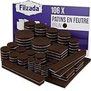 Filzada® 106 Pièces Patins pour Meubles Auto-Adhésifs - Marron - Patin Chaise en Feutre, 3,5mm d'épaisseur Patins Feutre pour Meubles, Carrés et Ronds