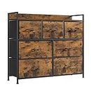 SONGMICS Dresser for Bedroom, Chest of Drawers, Clothes Organizer Storage Unit, 7 Fabric Drawers with Handles, Metal Frame, Rustic Brown and Ink Black ULTS137B01