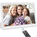 Digital Picture Frame, 10 Inch Digital Photo Frame with Remote Control, 1920x1080 HD IPS Screen, Slideshow, Video, Music, Photo Deletion, Non-WiFi SD Card, Easy to Use for Seniors White