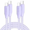 100W USB C to USB C Cable 6.6FT 2Pack, Type-C 20V/5A Fast PD Charger Braided Cord for MacBook Pro,iPad Pro/iMac,iPhone 15 Plus/15 Pro Max,Samsung Galaxy S23 Note 20, OnePlus 9,Sony PS5(Lilac Purple)