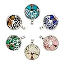 TOAOB 6pcs Natural Gemstone Charms Mixed colors Metal Frame Hollow Round Tree of Life Charms Pendant 38×27mm for Jewellery Making