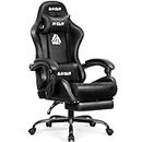 N-GEN Video Gaming Chair with Footrest High Back Ergonomic Comfortable Office Computer Desk with Lumbar Support Height Adjustable with PU Leather Recliner for Adults Women Men (Black)
