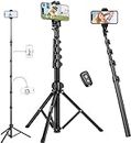 Selfie Stick Tripod, 85" Phone Tripod, Aluminum Tripod Stand for Video Recording Photo Vlog, Travel Cell Phone Tripod with Gooseneck/Remote/Phone Holder, Compatible with iPhone Android Smartphone