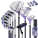 Tangkula 12 Pieces Women’s Complete Golf Club Set Right Hand, Golf Club Package Set with 460CC #1 Driver & #3 Fairway & #5 Hybrid & #5/#6/#7/#8/#9/#P/#S Irons, Putter, Portable Golf Cart Bag (Purple)