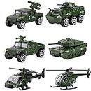 Hautton Diecast Toy Vehicles, 6 Pack Alloy Metal Action Toys Model Cars Playset Tank, Jeep, Panzer, Attack Helicopter, Anti-air Vehicle, Scout Helicopter for Kids Boys Toddlers
