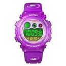 Kids Digital Sport Watch for Boys Girls, Kid Waterproof Electronic Multi Function Casual Outdoor Watches, 7 Colorful LED Luminous Alarm Stopwatch Wristwatch (Purple)