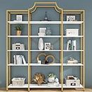 Auromie Triple Wide 5-Tier Bookshelf, 70.87" L x 79.13" H Extra Large Gold Bookcase, Tall Display Shelf with Metal Frame, Freestanding Etagere Storage Display Shelf for Home Office, White Gold