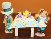 2002 Disney Barbie Alice In Wonderland Collectible Kelly+Tommy w/Table&Tea Set