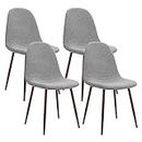 CangLong Chairs Fabric Cushion Seat Back, Mid Century Metal Legs for Kitchen Dining Room Side Chair, Set of 4, Grey, Foam, 4 Unidades