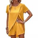 JIAHEY Keppal Womens Clothing 2piece Sets, Keppal Womens Clothing 2piece Short Sets Older Women, Keppal Short Sets (Color : Yellow, Size : S)