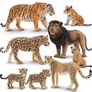 toymany 8PCS Plastic Jungle Animals Figure Playset Includes Baby Animals, Realistic Lion,Tiger,Cheetah,Jaguar Figurines with Cub, Cake Toppers Christmas Birthday Toy Gift for Kids Toddlers