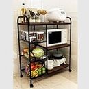 HOME CUBE Wood Microwave Oven Cart Storage Shelf With Wheels, Kitchen Bakers Rack, Spice Rack Organizer, Toster Stand, Oven Stand, Otg Stand, Kitchen Utility Storage Wire Basket