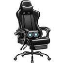 GUNJI Ergonomic Gaming Chair, Computer Chair with Headrest, Massage Lumbar, Footrest and Reclining Feature - Ideal for Office and Gaming (Black)
