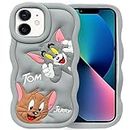 iPhone Tom and Jerry Cartoon Case, 3D Curly Tom&Jerry Funny Wave Cute Full Protective Back Case Soft Silicone Stylish Fashion Fun Aesthetic Cover for Apple iPhone 11 Grey