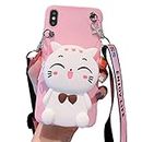 SGVAHY Wallet Case for iPhone 6 Plus Case/iPhone 6S Plus Case Cute iPhone Case with Strap Lanyard Coin Purse Funny Phone Case Kawaii Soft Silicone Shockproof Cover Case for Women Girls (Cat Pink)