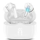 Wireless Earbuds, Bluetooth 5.3 Headphones in Ear with HiFi Stereo Deep Bass, 4 ENC Noise Cancelling Mic Wireless Earphones 40H Playtime, Bluetooth Earbuds Dual LED Display, IP7 Waterproof, Snow White