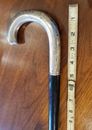 Sterling Silver Crook Handle Walking Stick, Georgian Era Black Wood Cane Gift