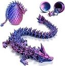 3D Printed Crystal Dragon Egg with Dragon Inside, 3D Articulated Dragon Toy. (Laser Purple)
